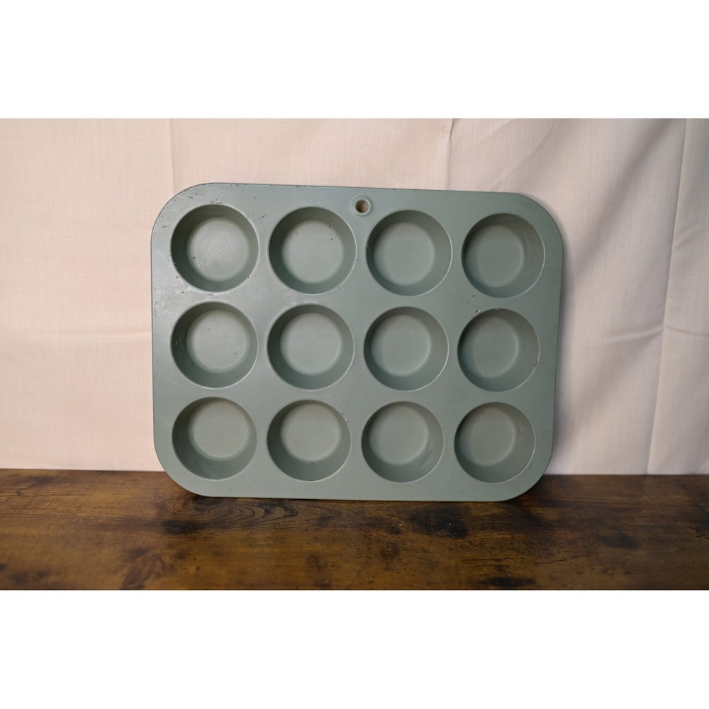 Vintage Sage Green Muffin Tin 12 Cup Cupcake Baking Pan Cottage Core 13x10x1.25